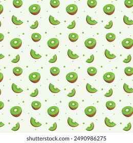 Kiwi background. Seamless pattern with slice of green kiwi fruit with light green background. Vector illustration.