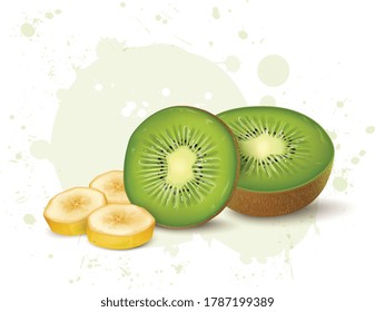 kiwi and banana pieces vector illustration