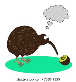 Kiwi bird colourful cartoon. Quirky character illustration for children.