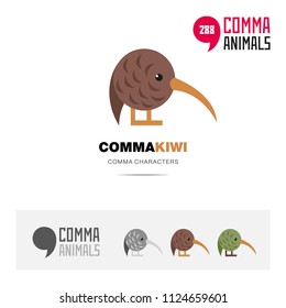 Kiwi bird concept icon set and modern brand identity logo template and app symbol based on comma sign