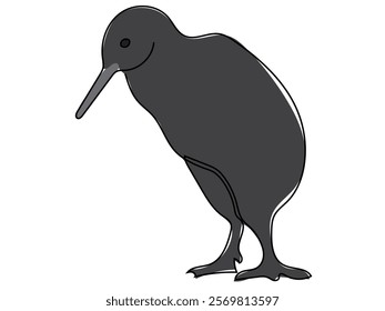 Kiwi bird in a continuous line format that can be edited later.