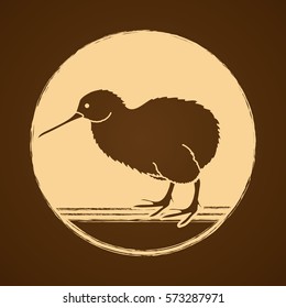 Kiwi bird designed on golden grunge circle background graphic vector.