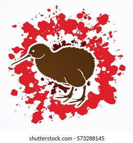 Kiwi bird designed on splatter blood background graphic vector.