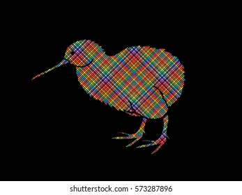 Kiwi bird designed using colorful pixels graphic vector.