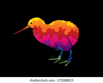 Kiwi bird designed using melting colors graphic vector.