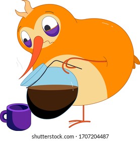 kiwi bird drinks coffee vector graphics