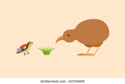 Kiwi and bird flat icon on the yellow background