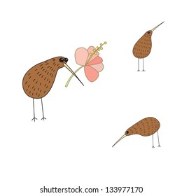 Kiwi bird and flower. Vector illustration