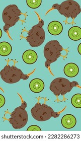 kiwi bird fruit print tropical pattern vector