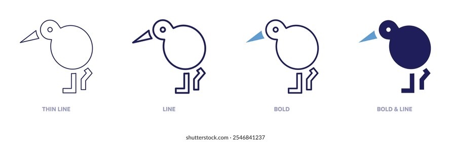 Kiwi bird icon in 4 different styles. Thin Line, Line, Bold, and Bold Line. Duotone style. Editable stroke.