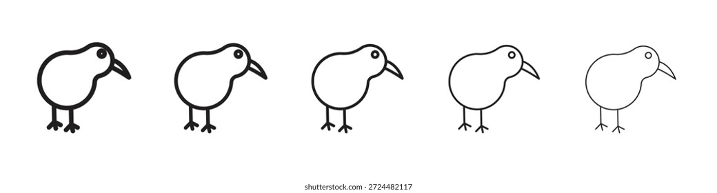 Kiwi bird icon design in thin editable stroke style for graphic work