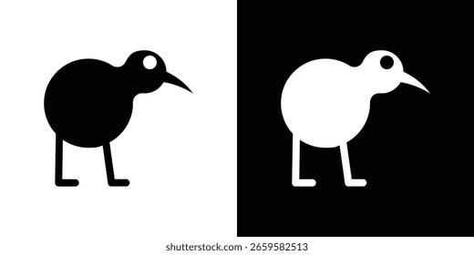 Kiwi bird icon in flat black solid vector set