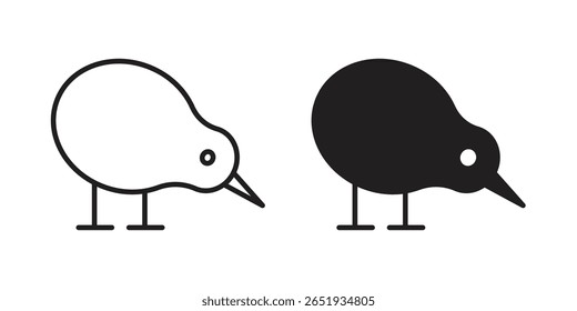 Kiwi bird icon. Flat and stroke versions. Graphic elements.