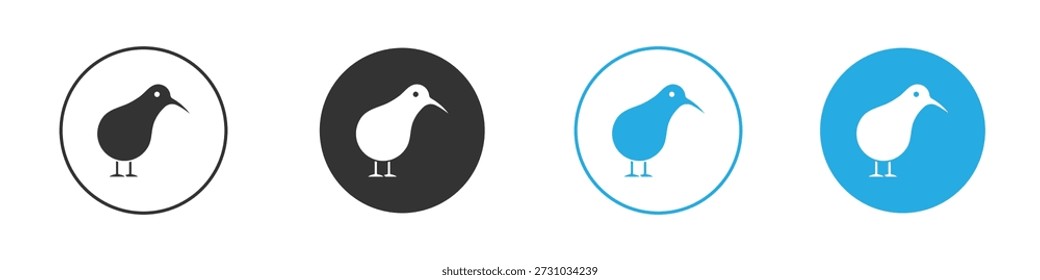 Kiwi conjunto de ícones de pássaros. Conjunto de design gráfico de doodle plano sólido preto