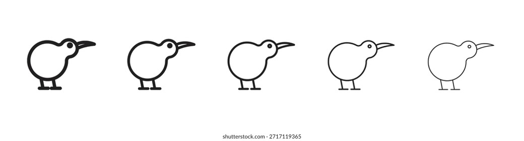 Kiwi bird icon symbol in thin line, Black outline and stroke style