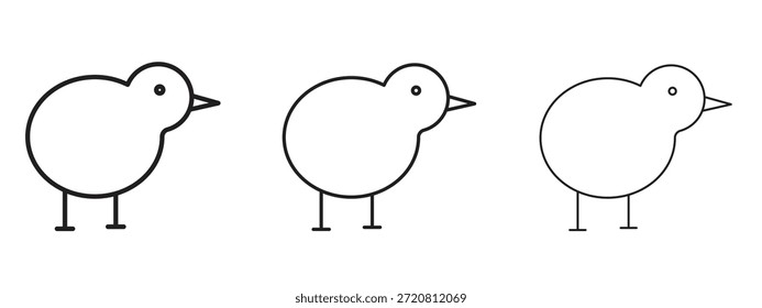 Kiwi ícone pássaro símbolo de linha fina sobre fundo branco, ilustração vetorial de traçado editável