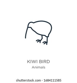 Kiwi bird icon. Thin linear kiwi bird outline icon isolated on white background from animals collection. Line vector sign, symbol for web and mobile