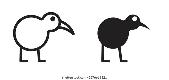 Kiwi bird icons in outline and stroke versions