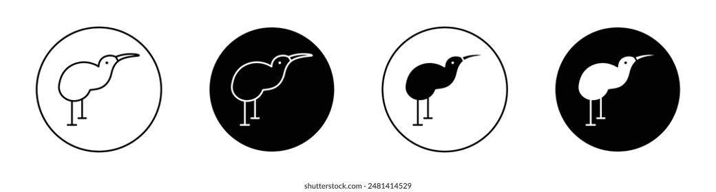 Kiwi bird outlined icon vector collection.