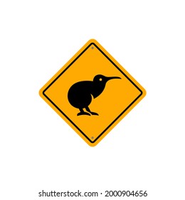 Kiwi bird road sign in yellow color vector Illustration design  clip art