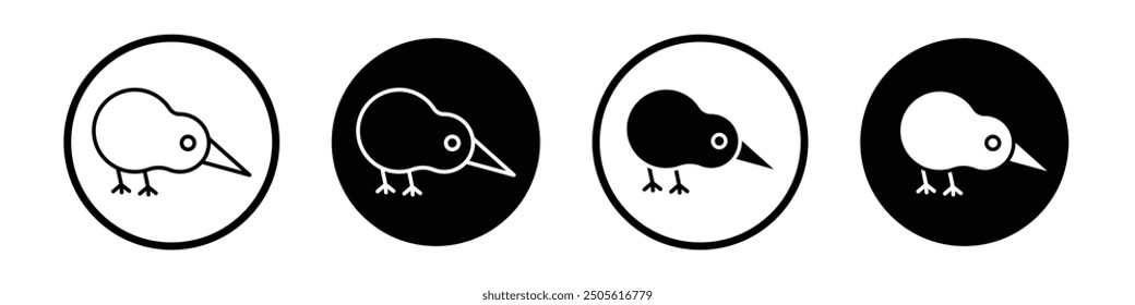 Conjunto de iconos de Vector de pájaro kiwi relleno negro y estilo delineado.