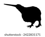 Kiwi bird vector silhouette illustration isolated on white background. Apteryx mantelli. North Island Brown Kiwi peck. Kiwi symbol of New Zealand.