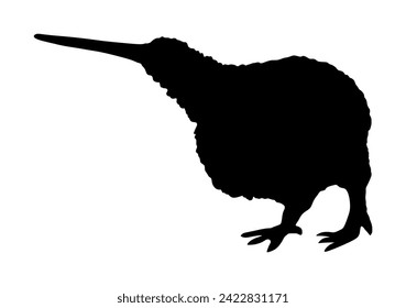 Kiwi bird vector silhouette illustration isolated on white background. Apteryx mantelli. North Island Brown Kiwi peck. Kiwi symbol of New Zealand.