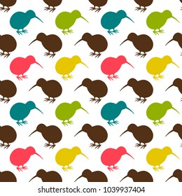 Kiwi Birds Colorful Seamless Pattern. Vector Illustration