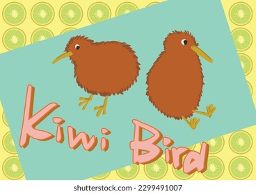 Kiwi Birds with Kiwi Fruit Background