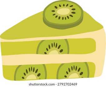 kiwi cake slice illustration with green fruit layers and cream