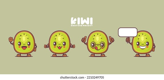 Mascota de dibujos animados Kiwi. ilustración vectorial de fruto. con expresiones diferentes.