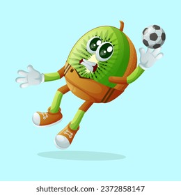 kiwi character blocking a shot as a goalkeeper. Perfect for kids, merchandise and sticker, banner promotion
