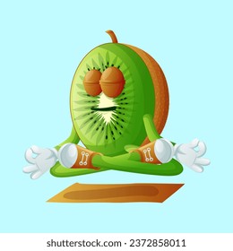 kiwi character doing yoga. Perfect for kids, merchandise and sticker, banner promotion
