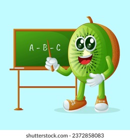 kiwi character in front of a chalkboard. Perfect for kids, merchandise and sticker, banner promotion
