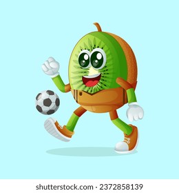 kiwi character kicking a soccer ball. Perfect for kids, merchandise and sticker, banner promotion
