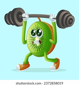 kiwi character lifting weights. Perfect for kids, merchandise and sticker, banner promotion
