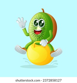 kiwi character playing with bouncing ball. Perfect for kids, merchandise and sticker, banner promotion
