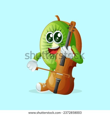 kiwi character playing a cello. Perfect for kids, merchandise and sticker, banner promotion
