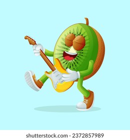 kiwi character playing a guitar. Perfect for kids, merchandise and sticker, banner promotion
