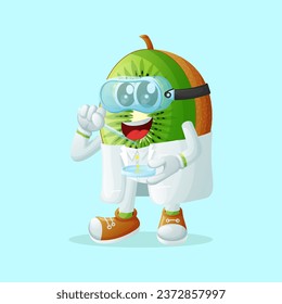 kiwi character as a scientist holding pipette. Perfect for kids, merchandise and sticker, banner promotion
