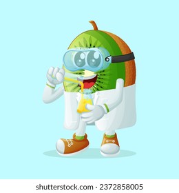 kiwi character as a scientist mixing chemicals in a test tube. Perfect for kids, merchandise and sticker, banner promotion
