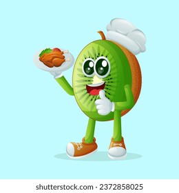 kiwi character serving food. Perfect for kids, merchandise and sticker, banner promotion
