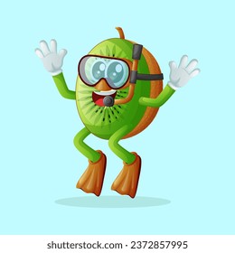 kiwi character snorkeling. Perfect for kids, merchandise and sticker, banner promotion
