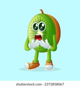 kiwi character with a surprised face and open mouth. Perfect for kids, merchandise and sticker, banner promotion
