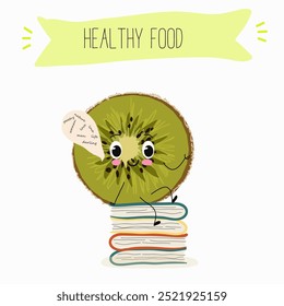 Carácter del kiwi, fruta exótica tropical, ícono aislado de la comida del Vector, carácter divertido. Vector dibujado a mano.