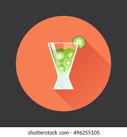 Kiwi Cocktail icon.Flat design.Round icon.Menu element for cafe.Fresh drink.