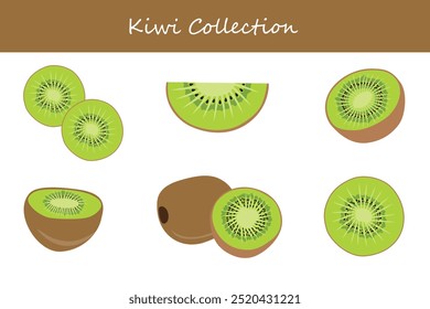 kiwi Sammlung in verschiedenen Posen. Vektorgrafik.