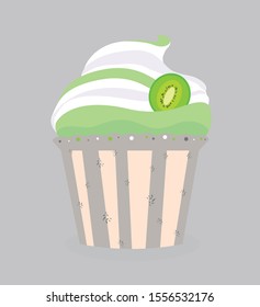 Kiwi cupcake or muffin. Vector illustration. Isolated