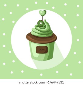 Kiwi cupcake muffin Vector illustration dessert. Template icon for menu, cafe, bakery. Vintage retro backgrounds