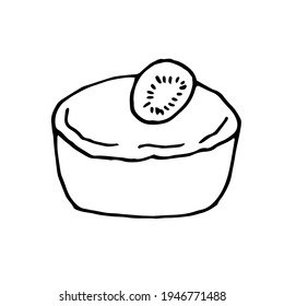 Kiwi cupcake, vector doodle illustration, hand drawing